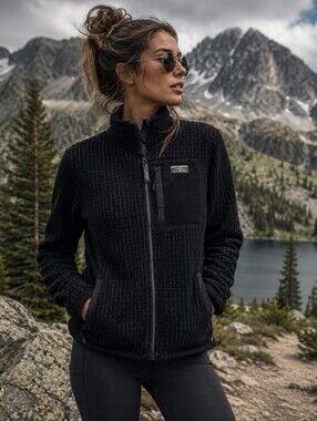 L.L.Bean Grid Fleece Jacket Women’s S Black Full Zip Outdoor Gorpcore